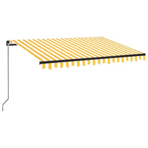 vidaXL Manual Retractable Awning Folding Arm Outdoor Manual Retractable Awning Outdoor Sunshade Garden Patio Balcony 350x250 cm Yellow and White