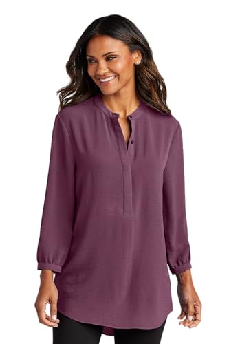 Port Authority Women's 3-4-Sleeve Textured Crepe Tunic Shirt Purple Mist