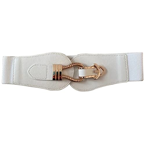 Beltox Fine Women Elastic Belt Waist Hip Stretched Wide Vintage Clothing Accessory For Lady(Stretch Range 36-49", White) #TOP1