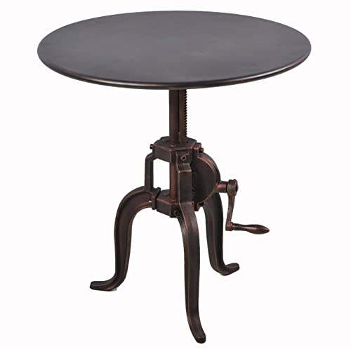 Industrial Heavey Duty Iron Sofa Side Table Crank Lift Up-and-Down Small Round Tea Table, Copper…