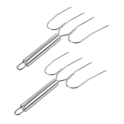 BEBEMOKO 2Pcs Stainless Steel Chicken Forks Poultry Lifters for Bbq and Roasting Comfortable Grip for Easy Handling for Turkey Lamb and Meat Cooking