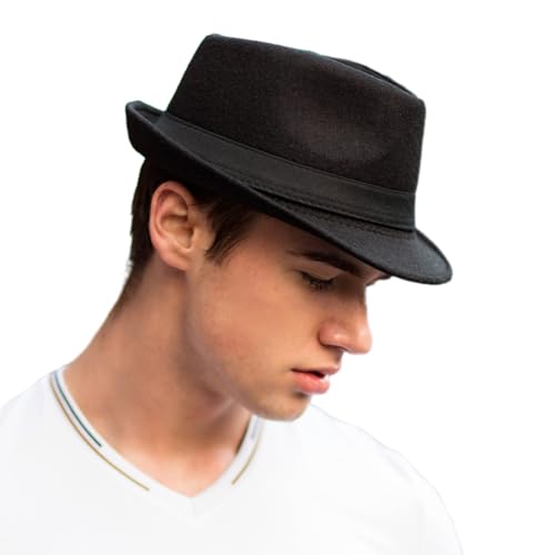 Image of Felt Trilby Fedora Hat Short Brim Panama Jazz Hat 20s Bowler Gatsby Cap for Men Women