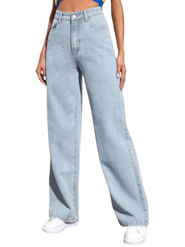 Image of KOTTY Women's High Waist Denim Jeans | Straight, Relaxed & Wide Leg Fit | Light Blue, Dark Blue & Black | Casual Regular Length Fashion Wear