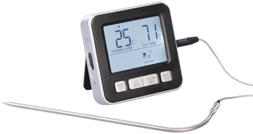 Rosenstein & Söhne Fleischthermometer Grill: Digitales Braten- und Ofenthermometer mit Timer, Messbereich 0-300°C (Bratenthermometer Digital, Fleischthermometer Backofen)