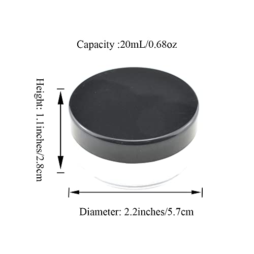 HAHIYO 3Pcs 20ml/0.68oz Plastic Empty Travel Compact Case Makeup Cosmetic Jar Refillable Powder Box No Leak Holder with Rotatable Sifter and Black Screw Lid2