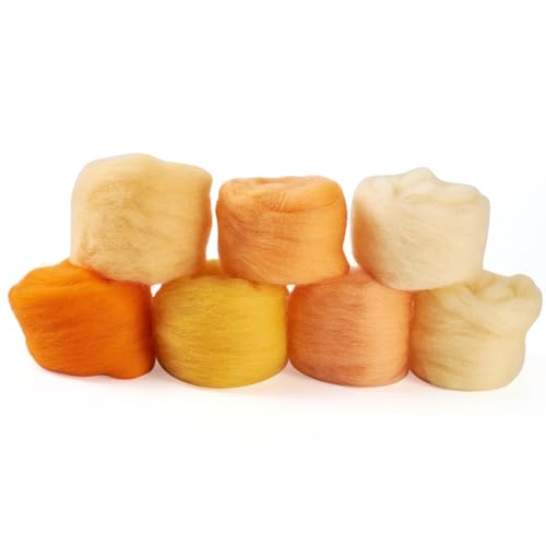 Image of Magibeasd 1.23 oz Wool Roving for Needle Felting Nature Wool Yarn Kit Variety Orange Tones for Beginners Felted Crafts DIY Materials Hand Spinning Supplies