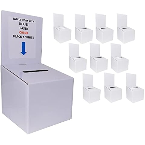 10 Pack Ballot Boxes Corrugated Cardboard Not Flimsy Paperboard 6x6x6 Glossy White With Blank Labels Cover