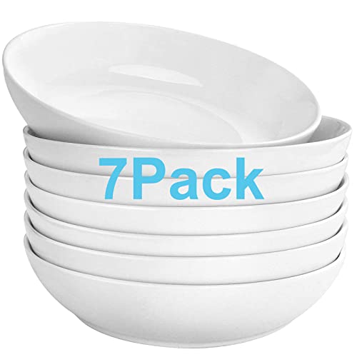 DeeCoo 7 Pack Porcelain Pasta Bowls Ceramic Salad Soup Bowl, Large Serving Bowl, Wide and Shallow, Set 8.3 Inch - 30 Ounce - for Pasta, Salad, Cereal, Soup & Microwave & Dishwasher Safe