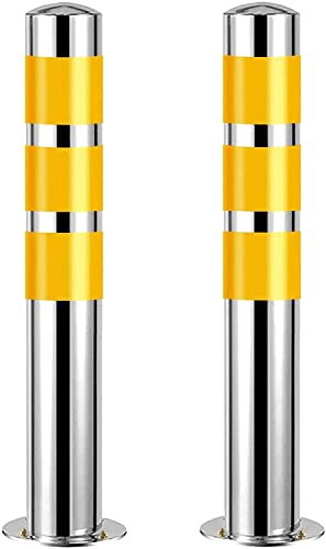 Parking Guardrails Security Parking Bollard Post Safety Barrier Bollard Parking Posts for Driveways, 2 Pack Traffic Cone Stainless Steel Bollard Post with Reflective Tape ，Security Posts for Driveway