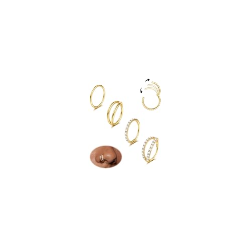Dochais 4PCS 18G Nasenpiercing Ring Ohrringe Chirurgenstahl Tragus Septum Piercing CZ Clicker Ring Segmentring Conch Lippe Knorpel Doppelt Nasenring Hoop 8mm 10mm für Damen Herren (Gold20G 8mm)