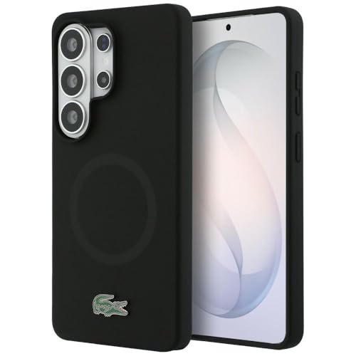 Coque Lacoste Samsung S26 Ultra noire en silicone avec logo métal MagSafe CG Mobile