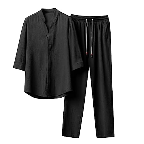Vhersily Pijama De Estilo Japonés Gasa De Algodón Kimono Conjunto De Meditación Para Hombre Con Albornoces A Japonés 2025, Camisa Y Pantalones Cortos, Unisex, Lino, Salón De Spa, Casual, Delgado