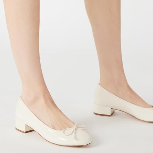 Women Ballet Pumps Round Toe Low Block Heel Slip on Ballerinas Walking Dating Party Daily Dress Shoes with Bow2