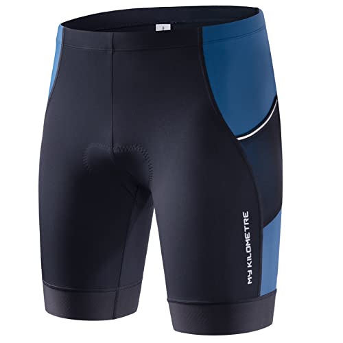 MY KILOMETRE Mens Triathlon Shorts with Adjustable Drawstring Easy Reach Leg Pockets Chamois for Long-Distance Tri Race (Sea Blue Large) by MY KILOMETRE - Used condition - US$34.48