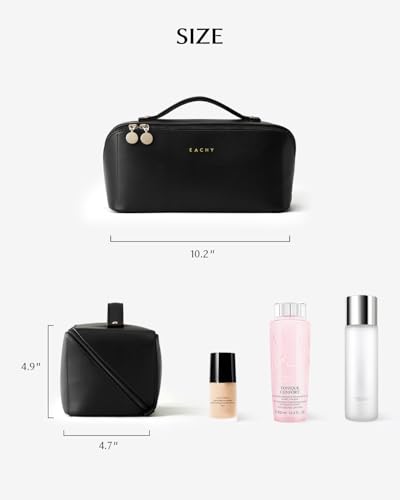 Image of EACHY Travel Makeup Bag, Large Capacity Cosmetic Bag for Women, Waterproof PU Leather, Flat Open Portable Toiletry Bag for Skincare, Brushes & Travel Essentials