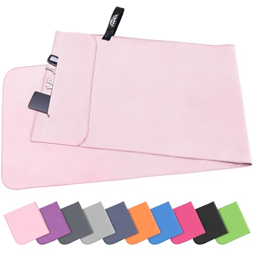 Pameil Asciugamano in microfibra, 120 x 50 cm, asciugamano sportivo leggero, assorbente e ad asciugatura rapida, asciugamano da palestra con tasca con cerniera per spiaggia, campeggio, yoga e sauna
