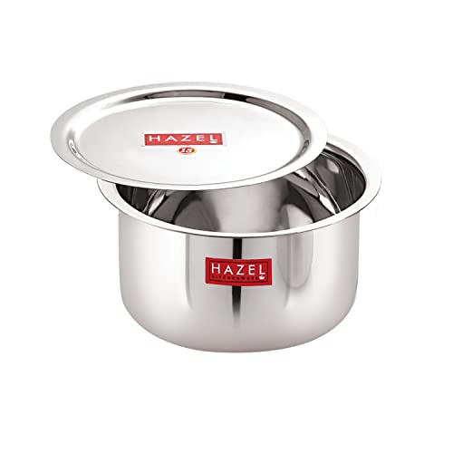 Image of HAZEL Stainless Steel Tope Patila with Lid Heavy Gauge Flat Bottom Boiling Vessels Bhagona Dekchi, 21 cm, 2.3 Litre, Silver