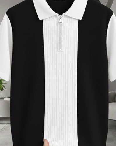 Image of AUSK Women's Zip Neck Polo T-Shirt | Half Sleeve Color Block Smart Casual Top | Ideal for Work, Travel Top for Womens