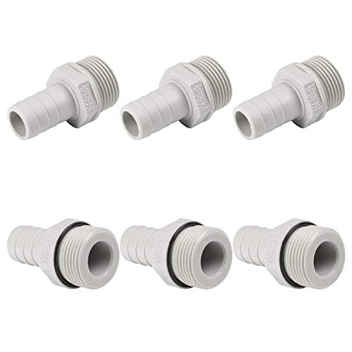 Othmro Lot de 6 raccords de tuyau de 25,5 mm à 16 mm - Raccord cannelé en PVC - Filetage mâle - Pour tuyau d'arrosage - Raccords de tuyau de jardin - 16-6