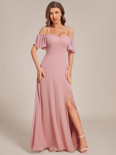 Image of Ever-Pretty Women's Formal Dresses Off Shoulder Short Sleeve Split A-Line Floor Length Bridesmaid Dresses 0237