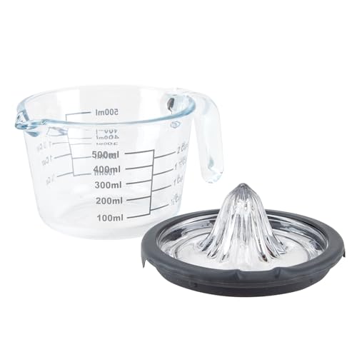 Cartman Citrus Lemon Orange Juicer, Gray Manual Hand Squeezer, Glass Citrus Reamer, Lemon and Lime Manual Squeezer,Kitchen tool,Ounce Measuring Cup