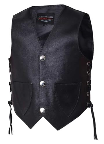 UNIK International Derringer Kids Motorcycle Biker Toddler Leather Vest w/Adjustable Straps (L)
