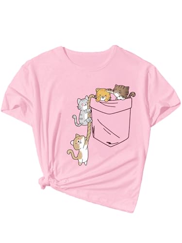 Image of SweatyRocks Girl's Cute Cats Graphic T-Shirt Short Sleeve Tees Casual Summer Tops