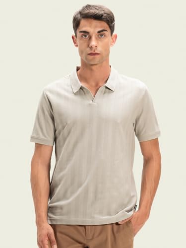 Image of DAMENSCH Men Rich Pique, Statement Textured, Body-Cooling All Degree, Premium Cotton, Herringbone Texture Johnny Collar Polo T-Shirt