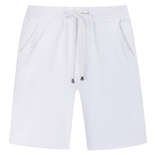 Janmid Men's Casual Soft Cotton Elastic Jogger Gym Active Pocket Shorts White M