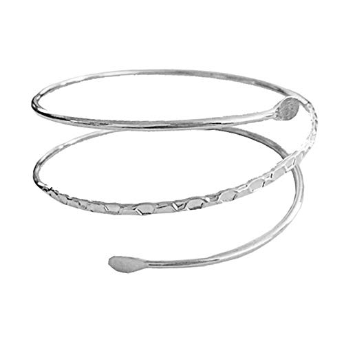 ALoveSoul Adjustable Minimalist Silver Metal Coil Upper Arm Cuff Open Arm Bracelet Armlet Armband Bangle for Women