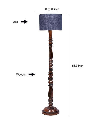 Image of Jute Modern Floor Lamp with Wooden Base - Height 56 Inches | Modern & Fashionable Standing Lamp for Living Room, Bedroom & Office | Stylish Home Decor Lighting in Elegant Blue Shade