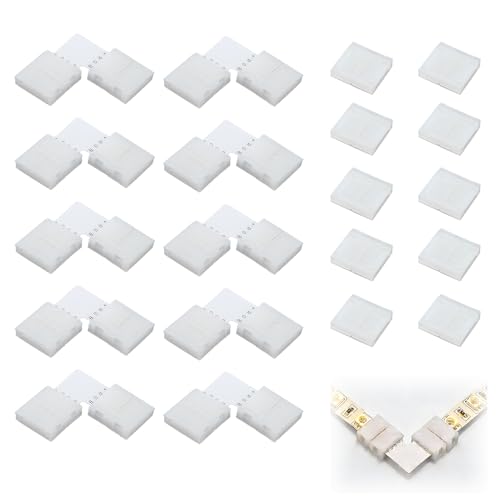 Lot de 20 Connecteurs pour LED RGB Rubans 4 Broches 10mm, avec 10pcs Connecteurs d'Angle en L et 10pcs Connecteur Bande LED, 4 Pin 10mm Raccord Rubans LED Sans...