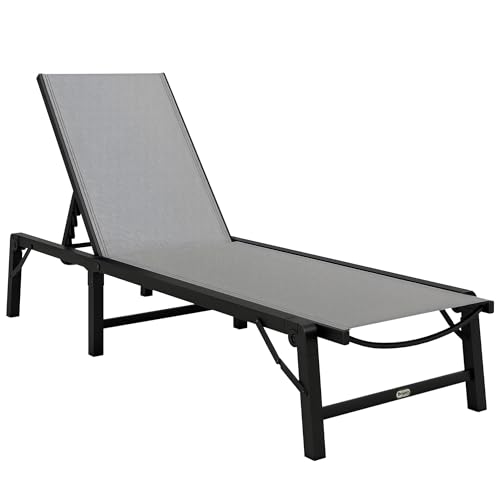 Outsunny Sonnenliege, zusammenklappbar, 5-Fach verstellbar, Hellgrau Outsunny Sonnenliege, zusammenklappbar, 5-Fach verstellbar, Hellgrau