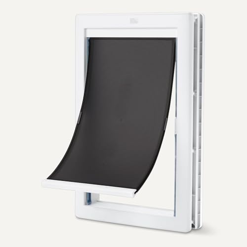 Image of Amazon Basics Dog and Cat Door Replacement Flap, Large, 16.8 inch x 9.4 inch x 0.5 inch, White and Grey, Compatible with B0F13F4RR8, for Interior and Exterior Doors or Wall