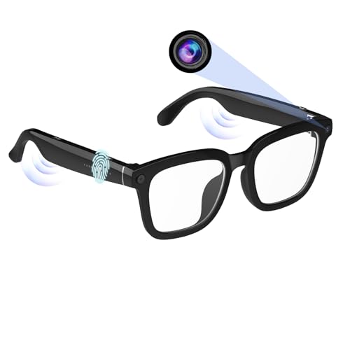 Óculos inteligentes AI com câmera HD de 80 MP, vídeo 1080p, Bluetooth/Wi-Fi, controle de voz e reconhecimento de IA – Óculos leves com as mãos livres para gravação e tradução, lentes antiluzes azuis