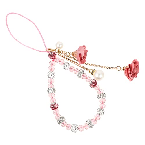 Hemobllo Cell Phone Straps Creative Crystal Flower Pendant Charm Non- slip Phone Lanyard Cute Pocket Keychain Strap for Car Key Purse Decoration ( Pink )