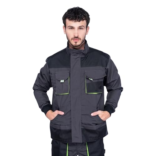 Veste de travail homme, Blouson de travail, Multi Poches, Grande Taille S - XXXL, Manteau de travail, Bleu/Noir/Rouge, Haute qualité Vetement (M, Noir/Vert)