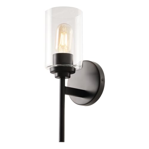 Image of JONATHAN Y 13 inch Black Clear 1-Light Metal Cylinder Wall Sconce Farmhouse Industrial Modern Indoor Lighting for Hallway Bathroom with Glass Shade LED Bulb Included JYL9547D