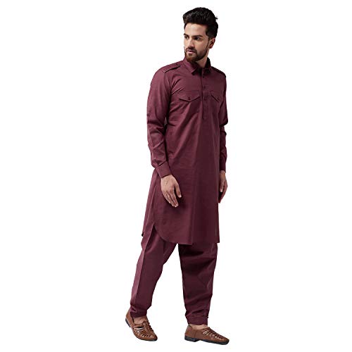 Sojanya (Since 1958 Men'S Maroon Cotton Pathani Kurta Salwar Set4
