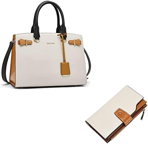 BOSTANTEN Women Leather Handbag Designer Satchel Purses Top Handle Shoulder Totes Crossbody Bag Bundle with Womens Wallet Leather Wallets Large Capacity Cash Cluth Zipper Purses