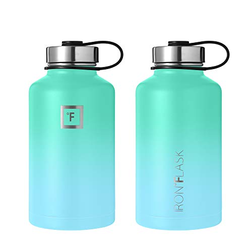 Image of IRON FLASK Camping & Hiking Hydration Flask with Straw, Wide Mouth Insulated Stainless Steel Sports Water Bottle - 64 oz Sky