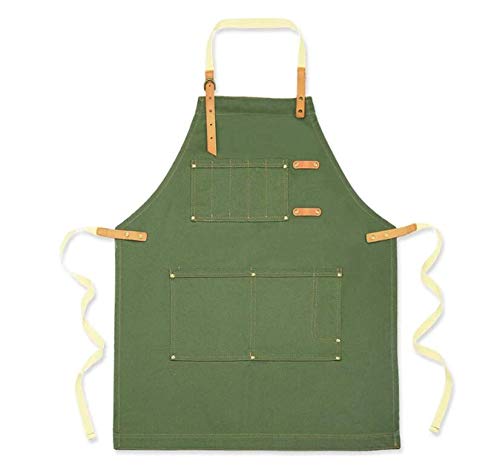 AngKng Durable Heavy Duty Green Denim Multi-Purpose Canvas Tool Apron for Kitchen Cooking, Barbecue, Workshop, Hairdresser, Woodwork (green)