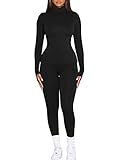 VASAUGE Women's Thermal Underwear Turtleneck Long Johns Base Layer Cold Weather Sets, Medium, Black