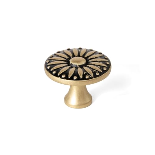 Yanxia 6 Pack Vintage Gold Cabinet Knobs, Vintage Floral Medallion Design, Solid Zinc Alloy Decorative Drawer Knobs for Dressers, Kitchen and Bathroom Vanities