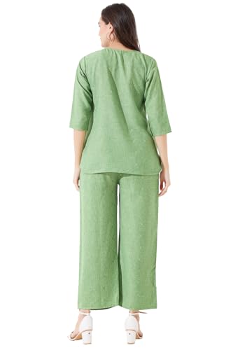 Image of Linen Printed Night Wear Top and Bottom Night Suit Set | Summer Outfit | Co-ord Set for Women | Shirt & Pajama | Night Suit Dress for Women