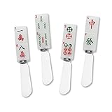 Wine Things 4-Piece Hand Painted Resin Handle with Stainless Steel Blade Cheese Spreader/Butter Spreader Knife, Assorted (Mahjong)