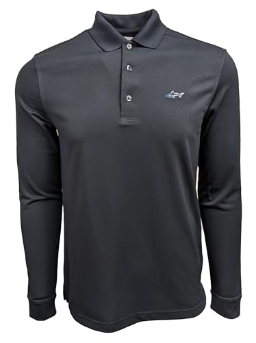 Greg Norman Men's Protek Micro Pique Long Sleeve Polo Shirt (US, Alpha, Medium, Regular, Regular, Black (BLK))