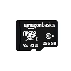 Amazon Basics 256 GB Micro SDXC Memory Card | 180 MB/s Read | Memory Card for 4K Video on Smartphones, Action Cams and Drones