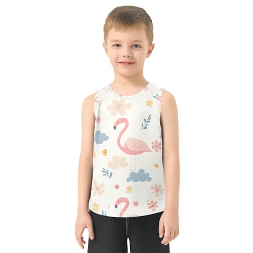 Bolaz Boys Athletic Quick Dry Tank Top Sleeveless Workout T Shirts Age 11-15,Flamingo Flower Cloud Pattern2
