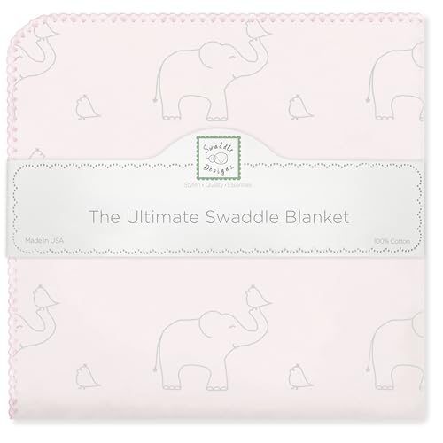 Image of SwaddleDesigns Large Receiving Blanket, Ultimate Swaddle for Baby Boys, Girls, Softest US Cotton Flannel, Best Shower Gift, Made in USA, Sterling Deco Elephants on Sunwashed Pink (Mom's Choice Award Winner)
